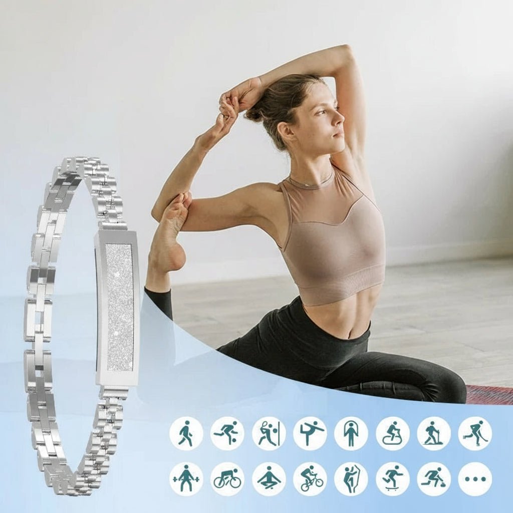 Sleek women's smart jewelry bracelet. Elegant design with fitness tracking, health monitoring & notifications.