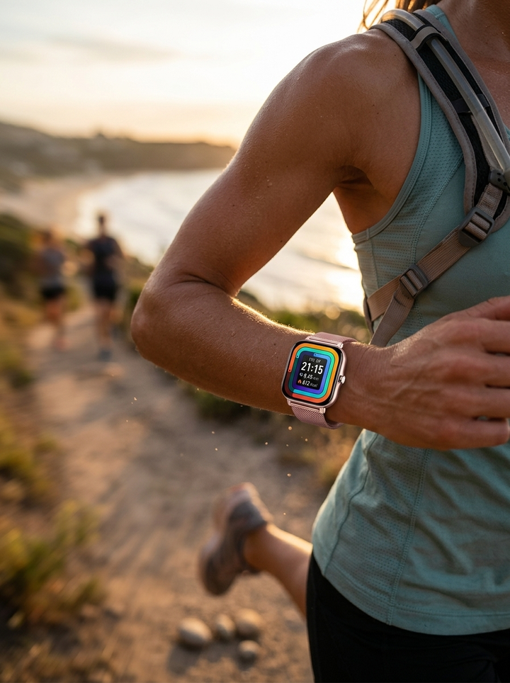 Elegant women's smartwatch with health tracking & fitness features for active lifestyles.