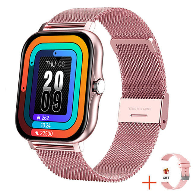 Stylish women's tech: elegant smartwatch for comprehensive health and fitness monitoring.