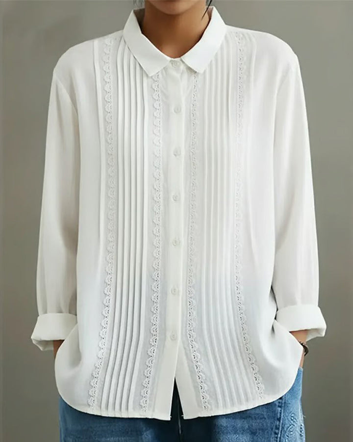 Elegant women's solid long sleeve shirt with classic doll collar, perfect for spring & autumn fashion.