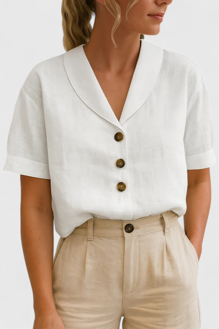 Sophisticated women's blouse, an elegant button-up top for professional wear or comfortable everyday style.