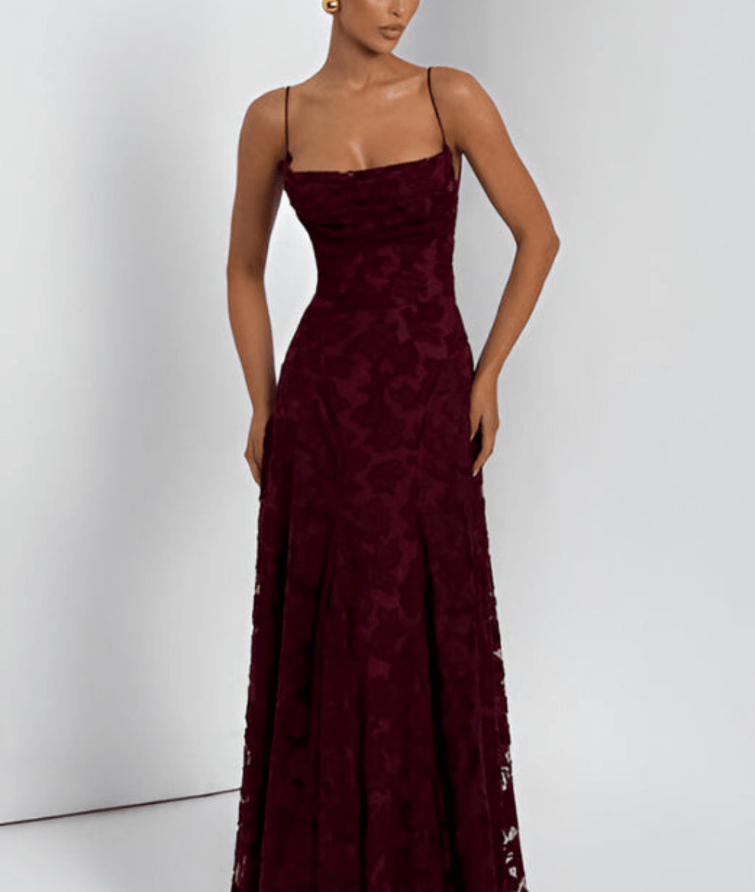 Elegant women's spaghetti strap A-line maxi dress, perfect for evening or summer parties.