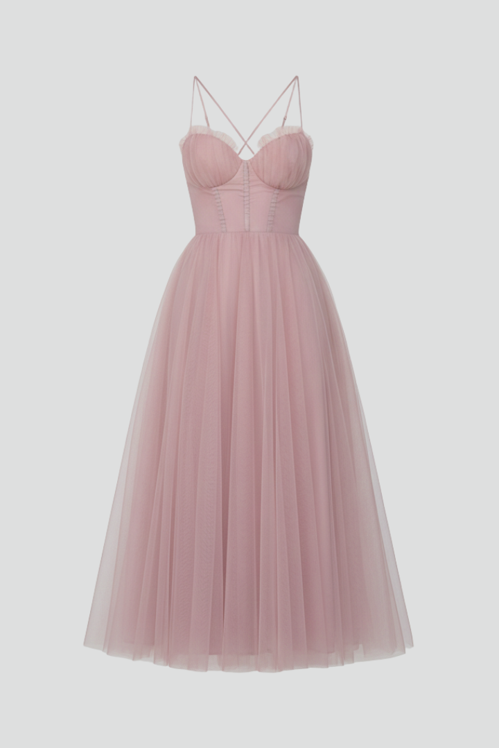Elegant women's strapless midi dress, perfect for evening wear, cocktail parties & special occasions.