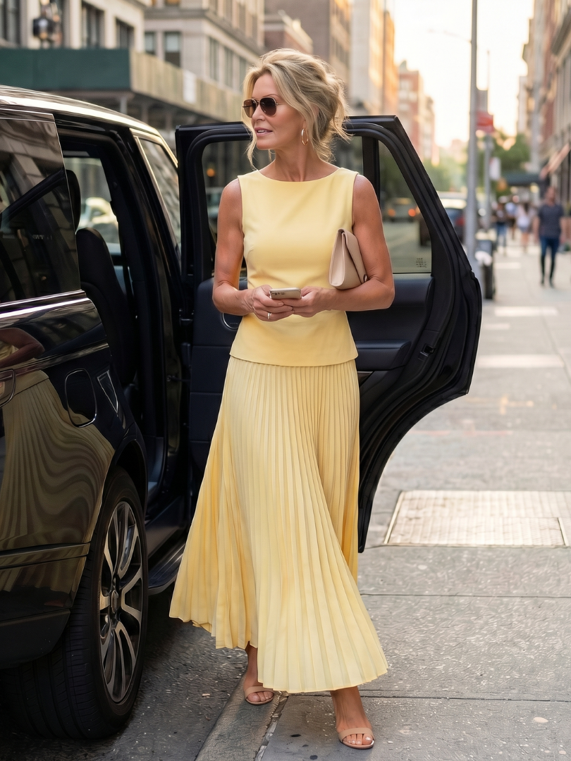 Beautiful women's structured bodice and pleated maxi skirt ensemble. Perfect for special occasions.