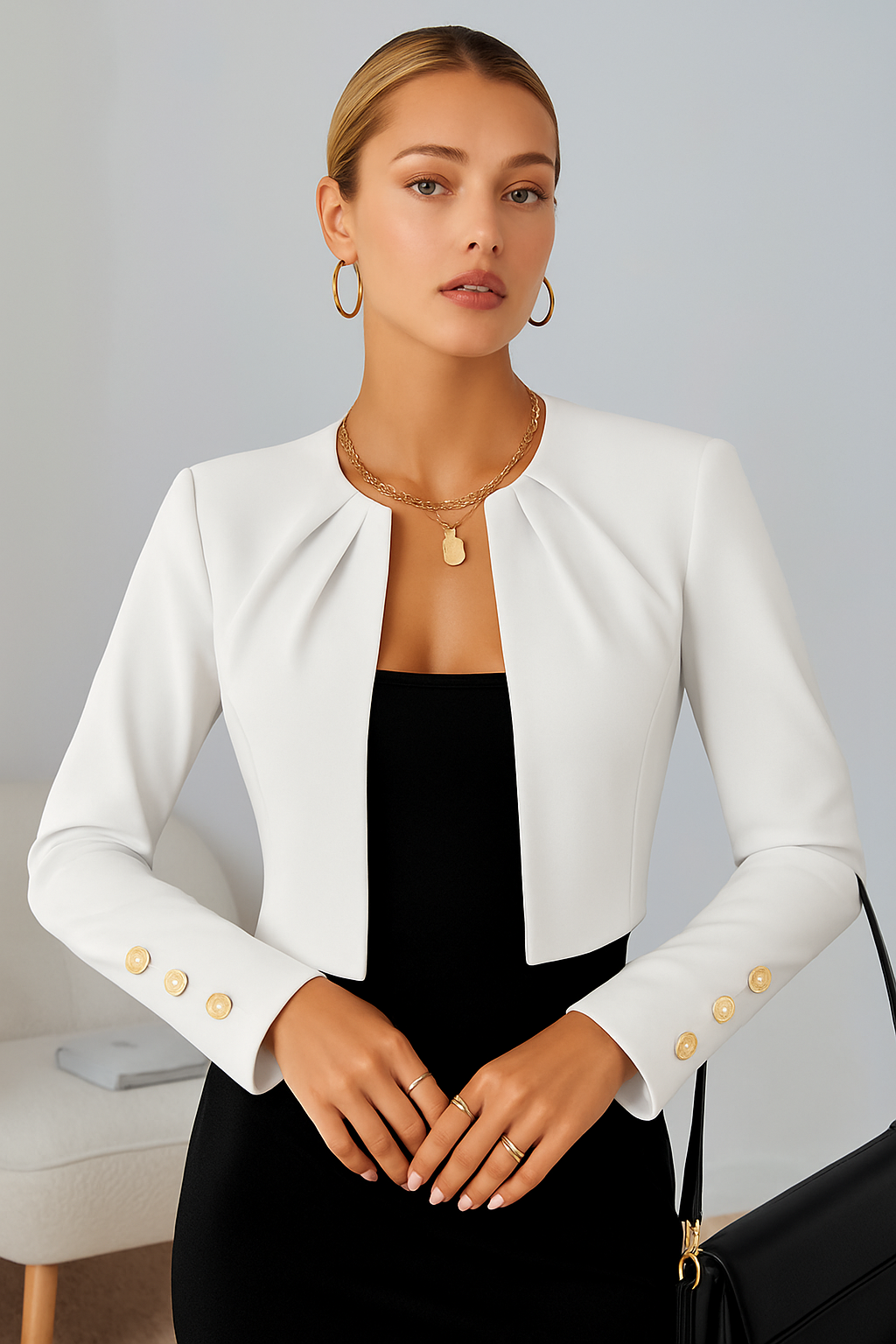 Chic women's tailored cropped blazer, Denise style. Perfect business jacket for a modern, sophisticated look.