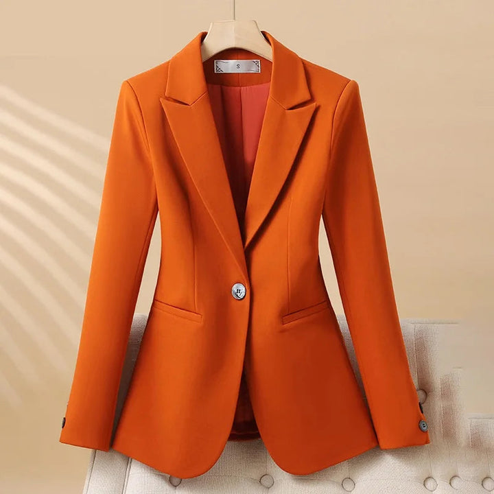 Elegant women's tailored fitted blazer. Perfect for office wear & professional fashion. Versatile long sleeve jacket.