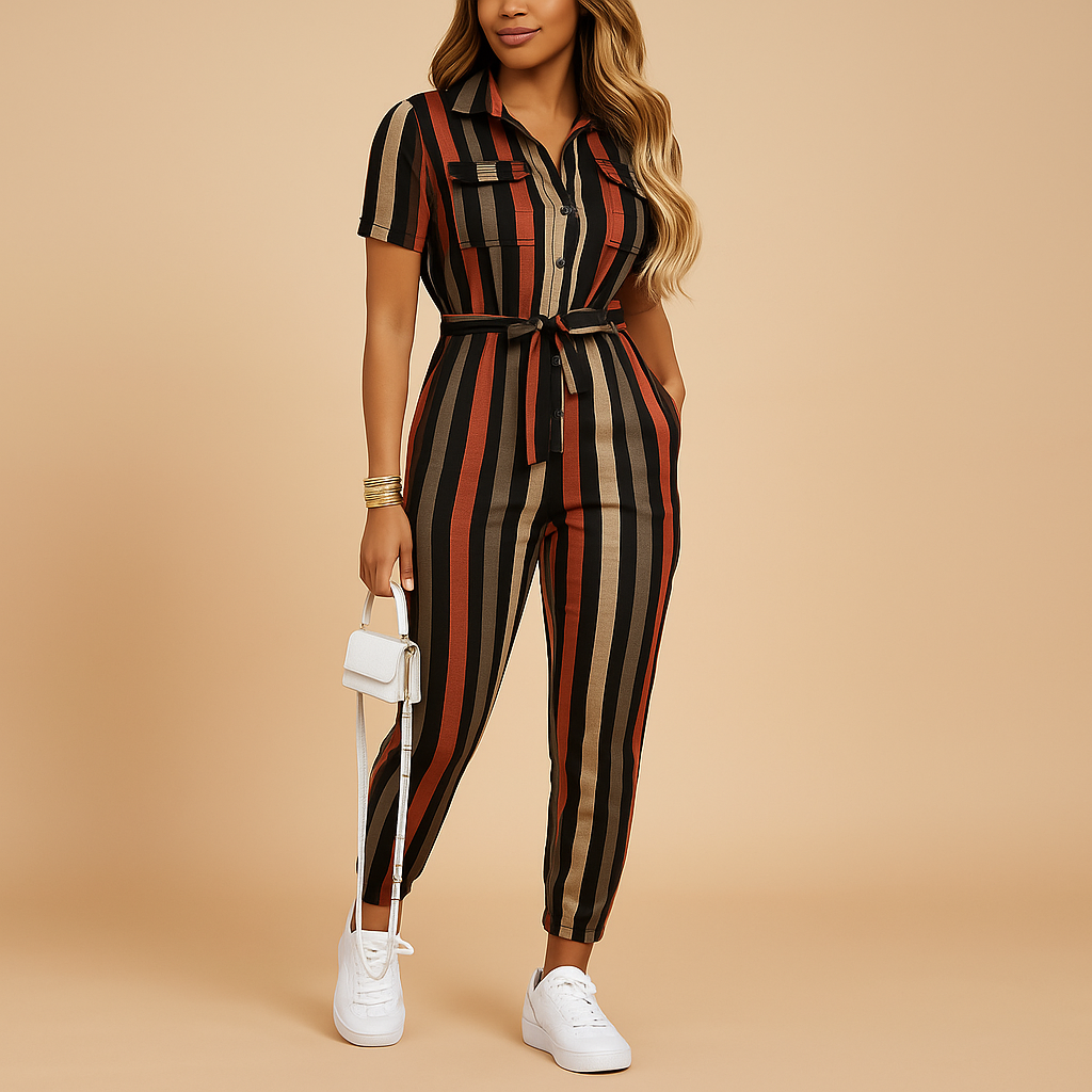 Elegant women's one-piece jumpsuit, perfect for spring fashion, stylish brunch outfits & versatile wear.