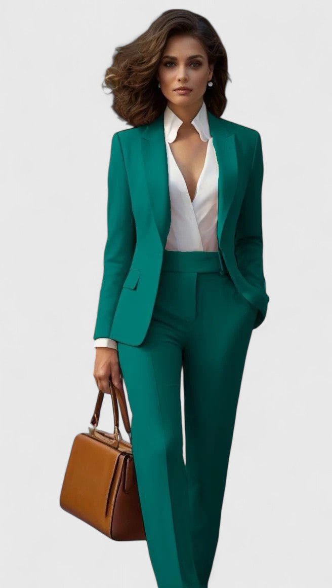 Stylish straight leg pants for women, essential piece of a professional tailored pantsuit for work.