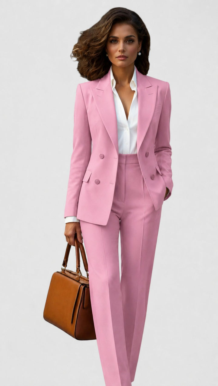 Versatile women's tailored suit set, a formal wear essential with a stylish lapel blazer and straight leg pants.
