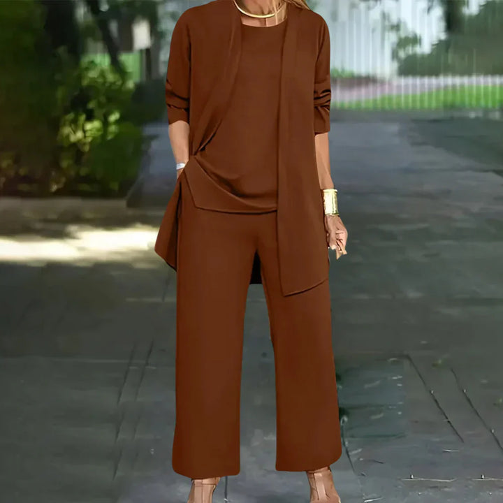 Chic women's elegant three-piece blazer suit set, perfect for stylish workwear, business, and formal attire.