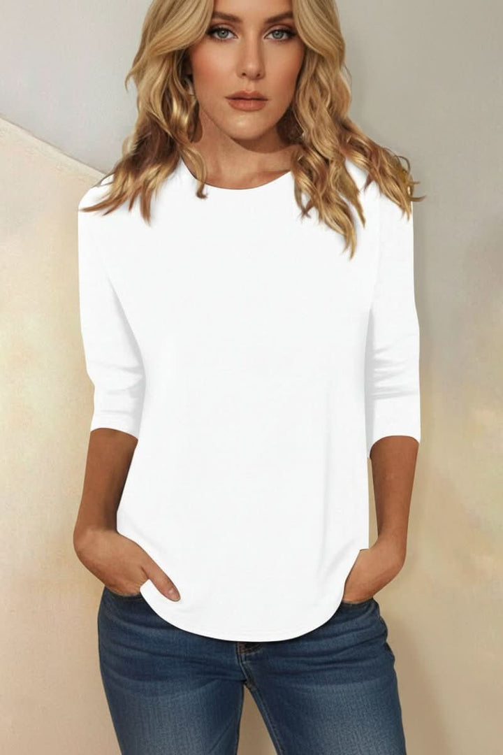 Women's elegant three-quarter sleeve blouse, a comfortable top for day to evening wear.