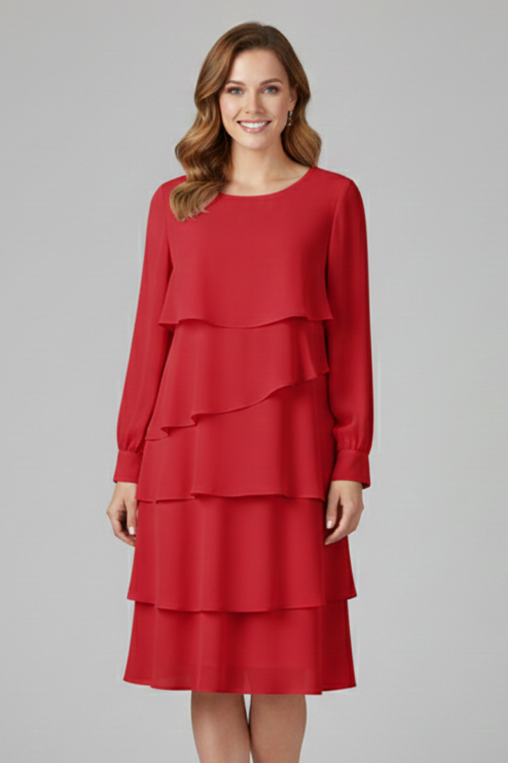 Autumn/Spring women's tiered long sleeve dress, flowing and elegant, suitable for various occasions.