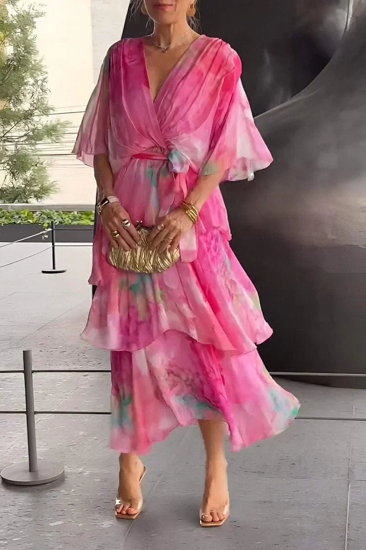 Stylish women's tiered wrap party dress. Elegant design for special occasions & formal summer evenings.