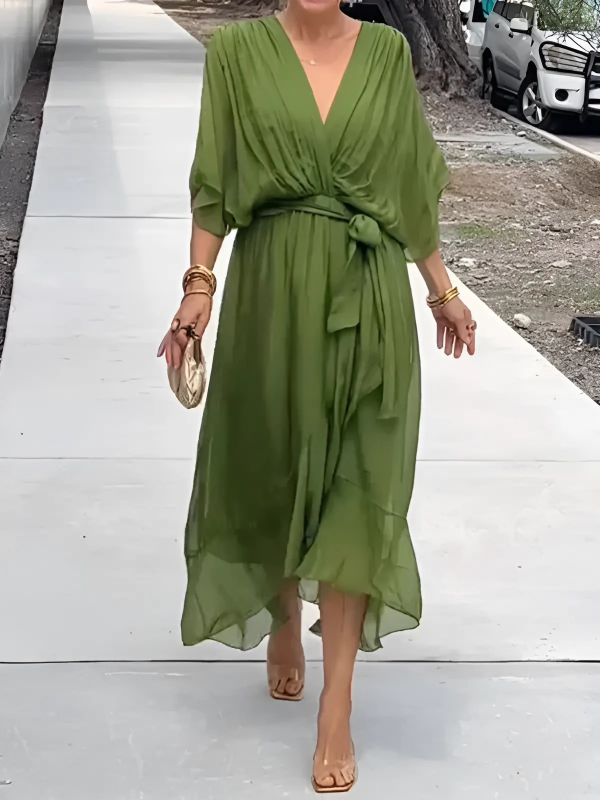 Elegant Women's Timeless Wrap Midi Dress, perfect for a flattering fit and versatile style.