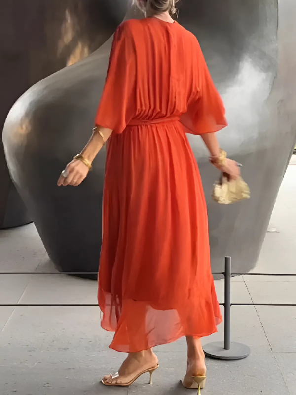 Comfortable women's timeless wrap midi dress, an elegant and flattering piece of womens apparel for lasting style.