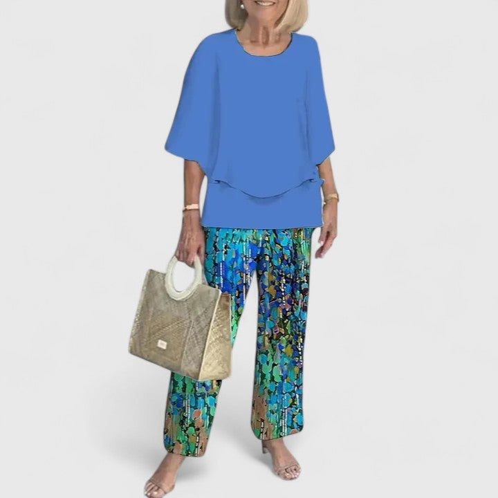 Women's elegant matching set, a chic two-piece dress outfit for comfortable spring fashion.
