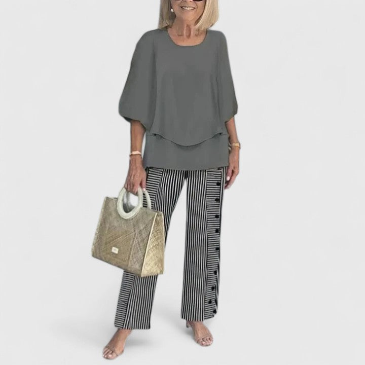 Chic women's two-piece outfit, a sophisticated dress set for elegant summer fashion statements.