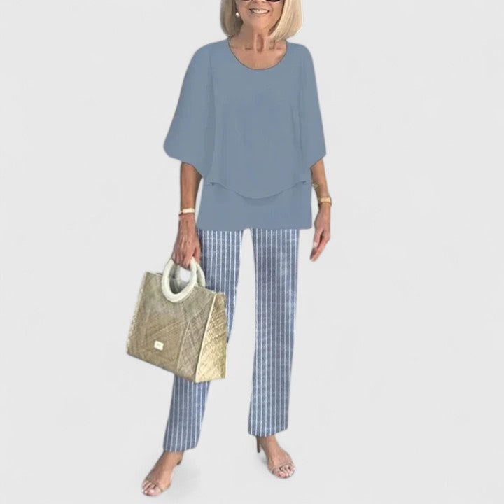 Sophisticated women's two-piece dress set, perfect for versatile summer and spring fashion outfits.