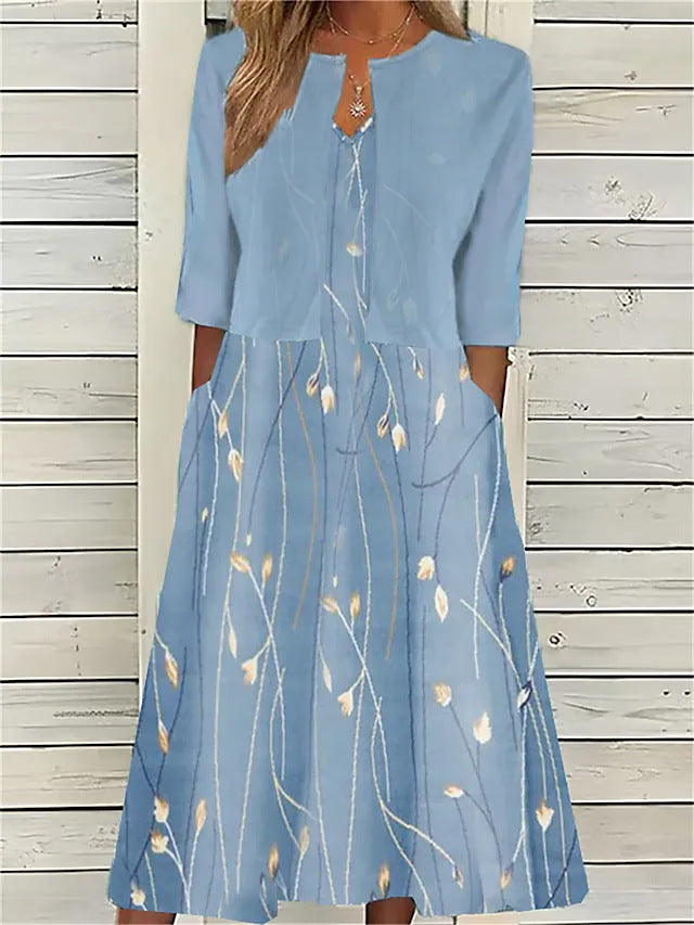 Elegant women's two-piece midi dress. Versatile & flattering, perfect for summer casual wear or brunch outfit.
