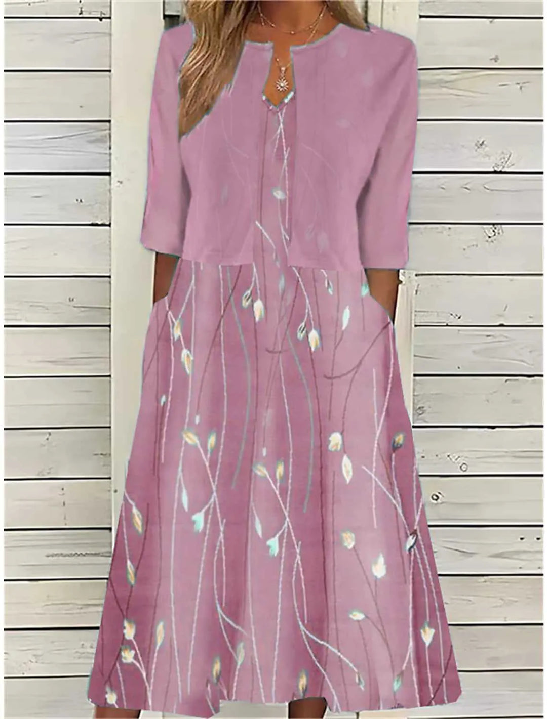 Stylish flowy two-piece midi dress for women. Comfortable & flattering fit, ideal for summer fashion.