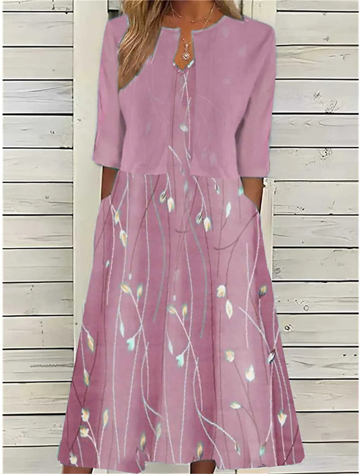 Stylish flowy two-piece midi dress for women. Comfortable & flattering fit, ideal for summer fashion.