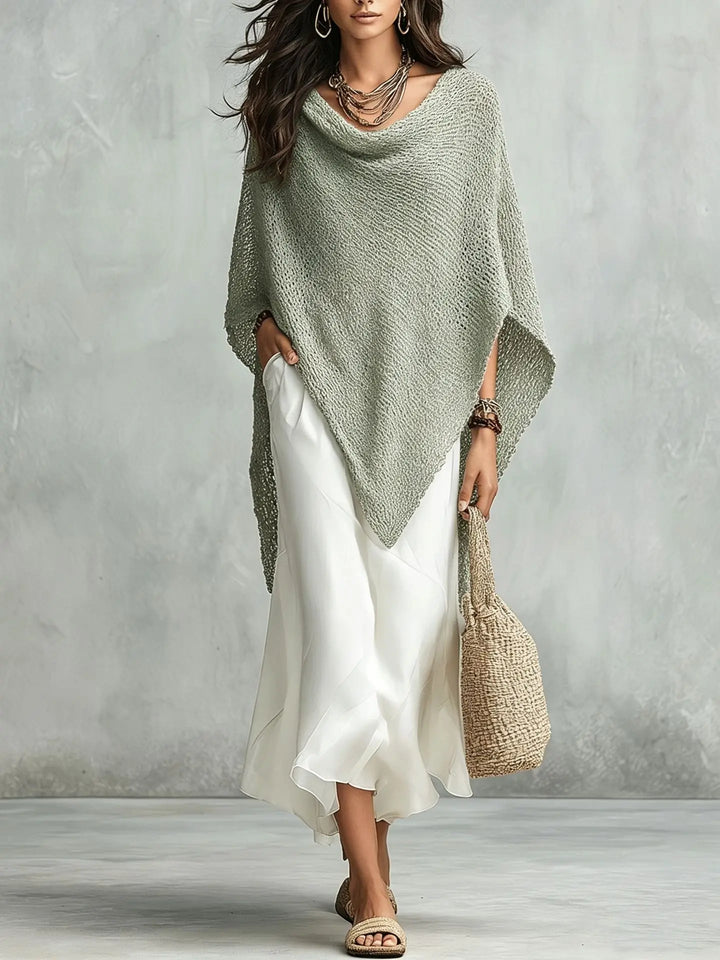 Comfortable two-piece set: elegant batwing poncho & flowing maxi dress for women's casual wear.