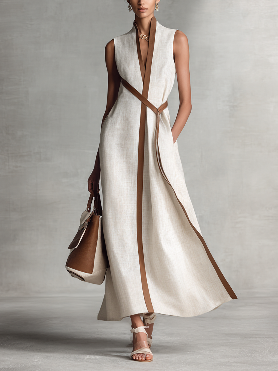 Elegant women's V-neck A-line maxi dress, perfect for wedding guests, summer parties, and special occasions.