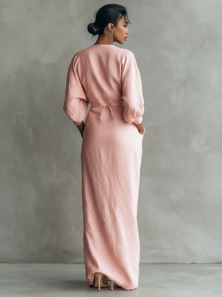 Women's graceful batwing maxi dress with V-neck, ideal for formal parties & evening occasions.
