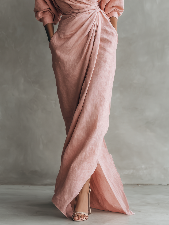 Draped V-neck batwing maxi dress for women, offering an elegant and comfortable fit for formal occasions.