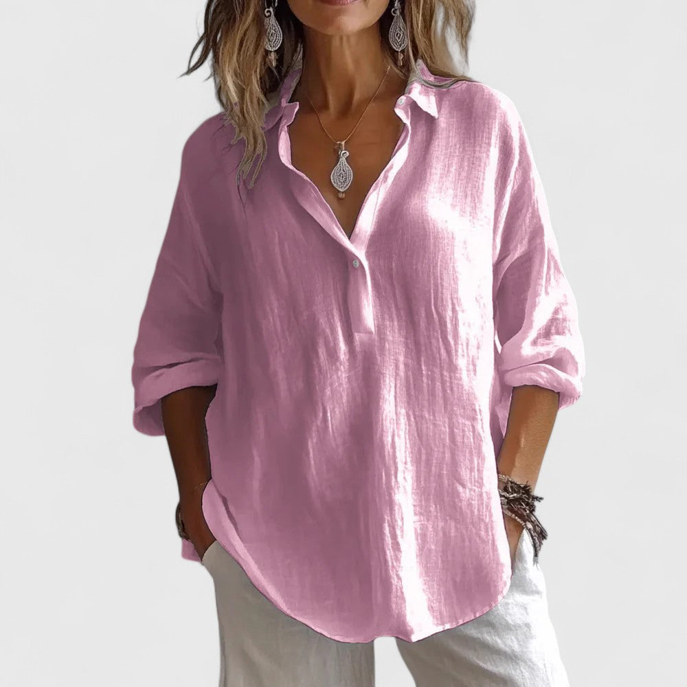 Elegant women's V-neck blouse, perfect for office wear or casual chic spring & summer outfits. Effortless style & comfort.