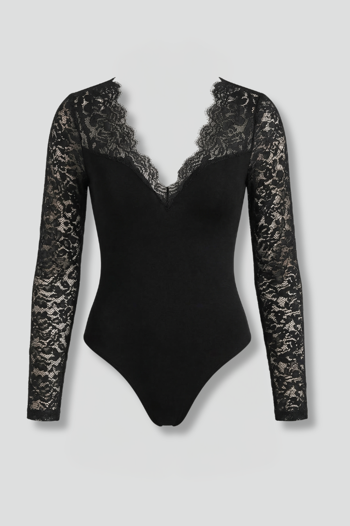 Elegant women's V-neck blouse with chic sheer long sleeves, perfect for a sophisticated look.