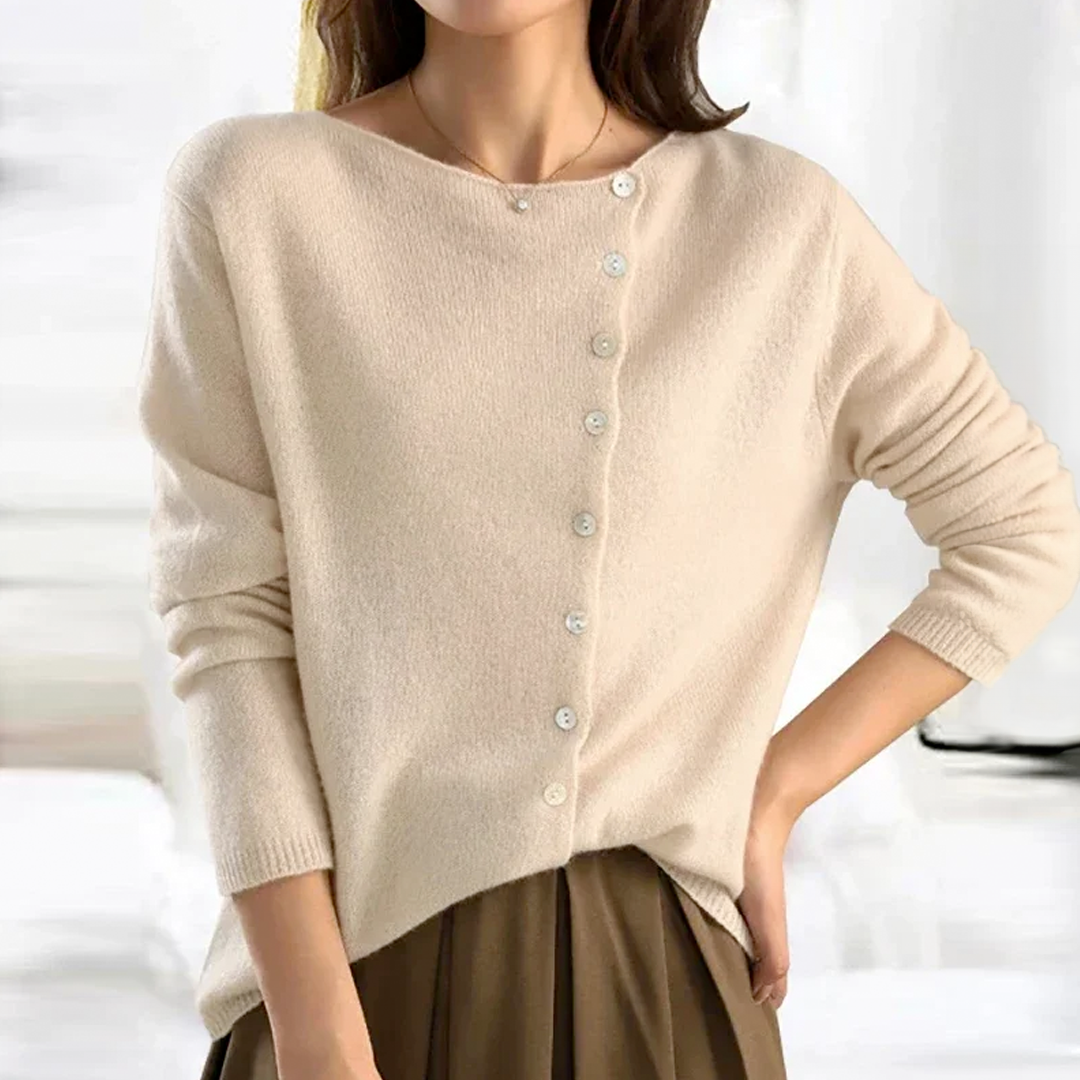 Casual women's V-neck long sleeve sweater with functional buttons, soft and comfortable knitwear