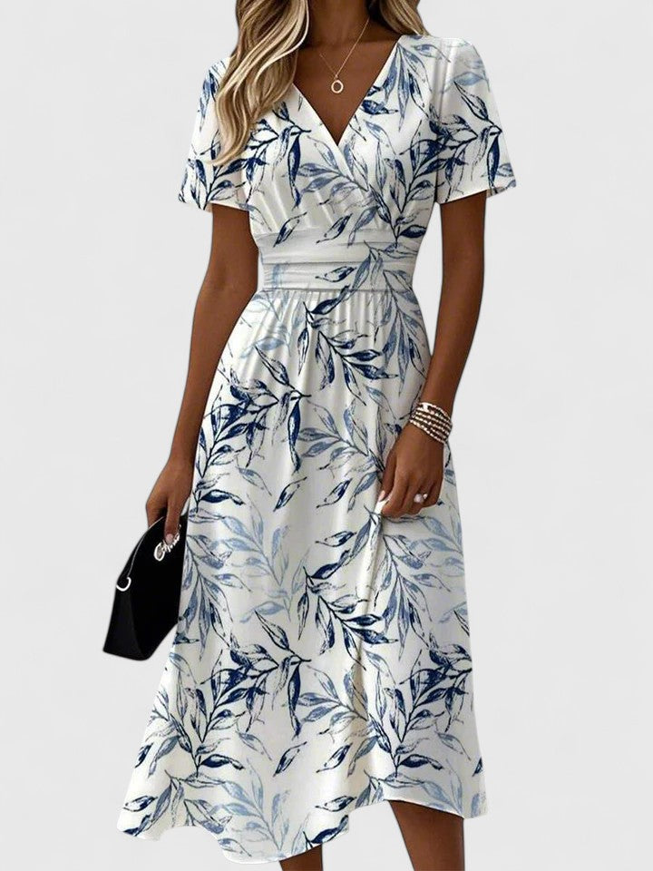 Elegant women's V-neck flowy maxi dress, perfect for summer parties, wedding guests, or sophisticated chic fashion.