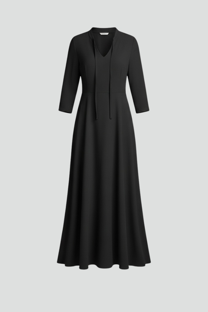 Elegant women's V-neck long sleeve ankle-length dress. Versatile maxi style for sophisticated wear.
