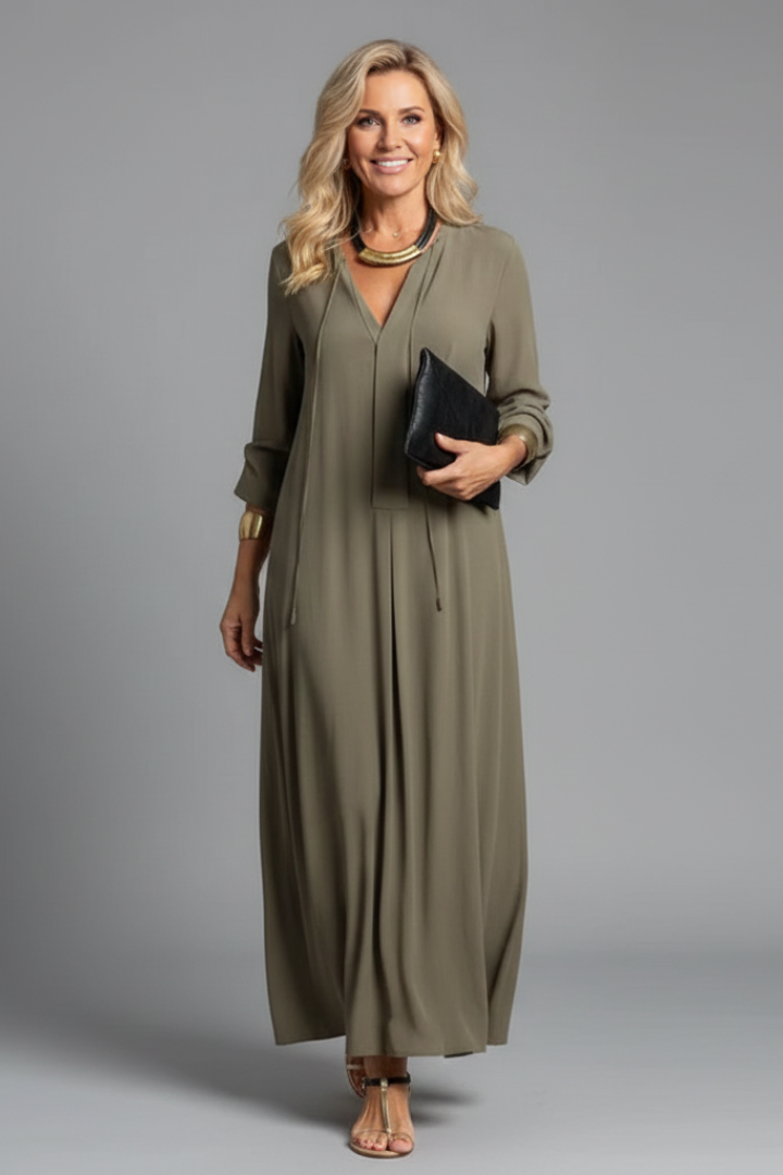 Chic women's V-neck long sleeve ankle-length maxi dress. Perfect blend of comfort and elegance.