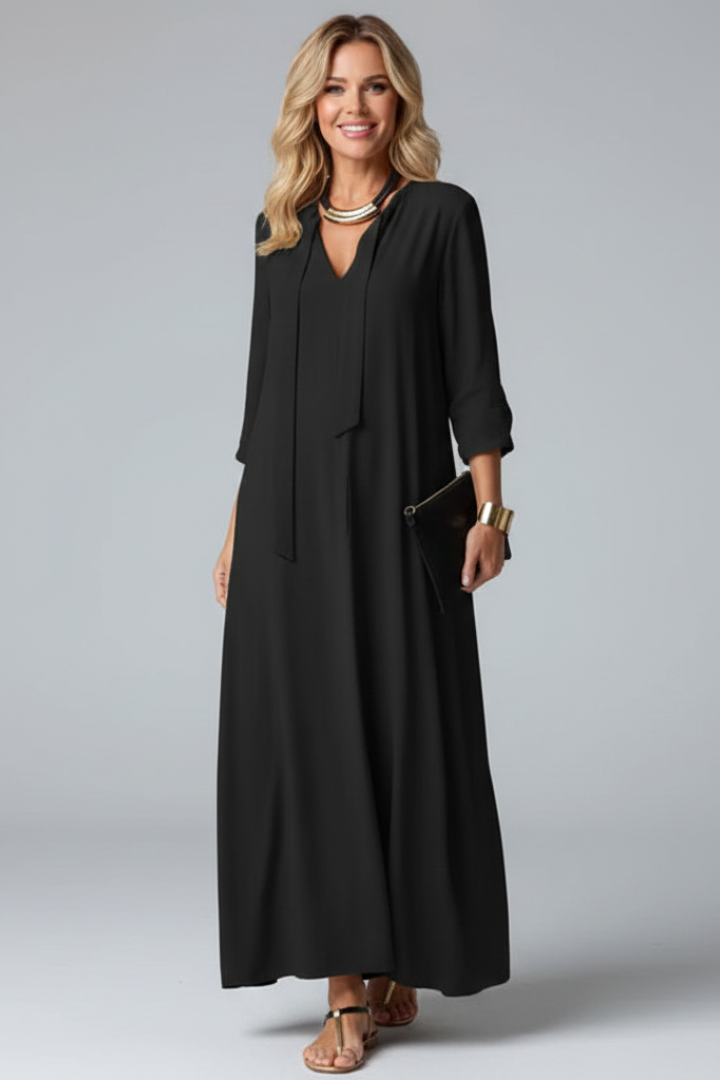 Chic women's V-neck long sleeve maxi dress. Flattering ankle-length design for everyday elegance.
