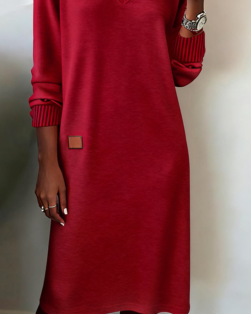 Comfortable & elegant women's V-neck long sleeve midi dress, perfect for stylish office and casual outfits.