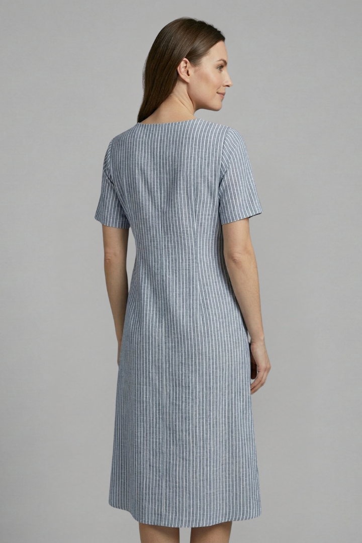 Versatile V-neck midi dress for women, showcasing a comfortable fit and stylish button embellishments.