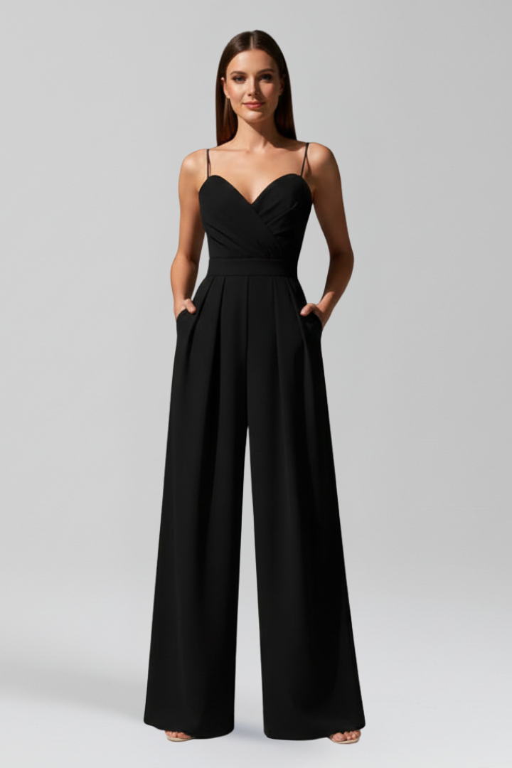 Versatile women's wide leg V-neck jumpsuit. Perfect for elegant summer casual wear.