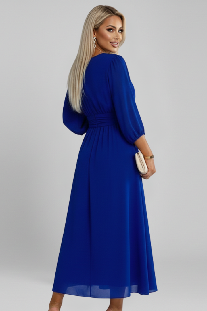 Chic women's V-neck long sleeve wrap midi dress, a flattering and versatile choice for any elegant occasion.
