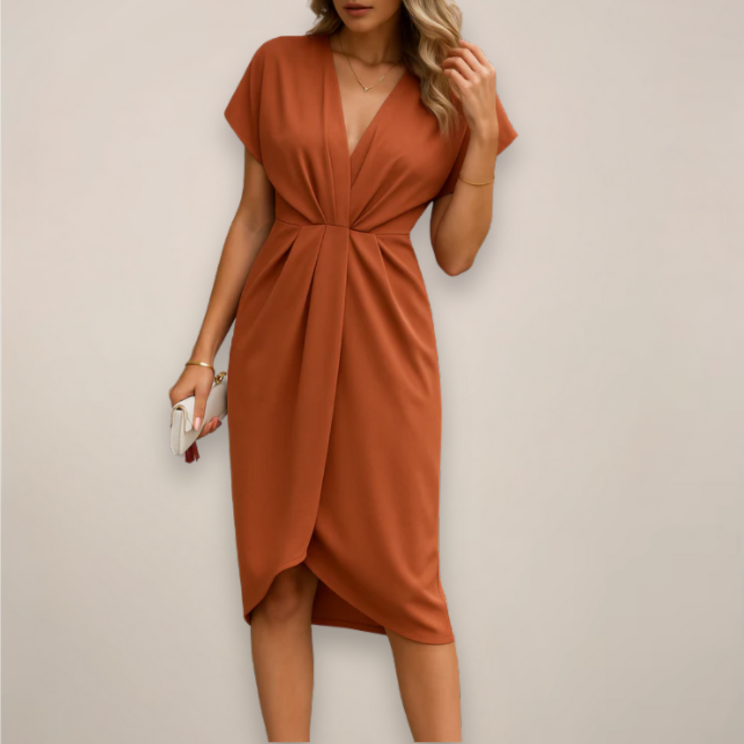 Women's summer V-neck wrap midi dress, elegant design and comfort-fit for any occasion.