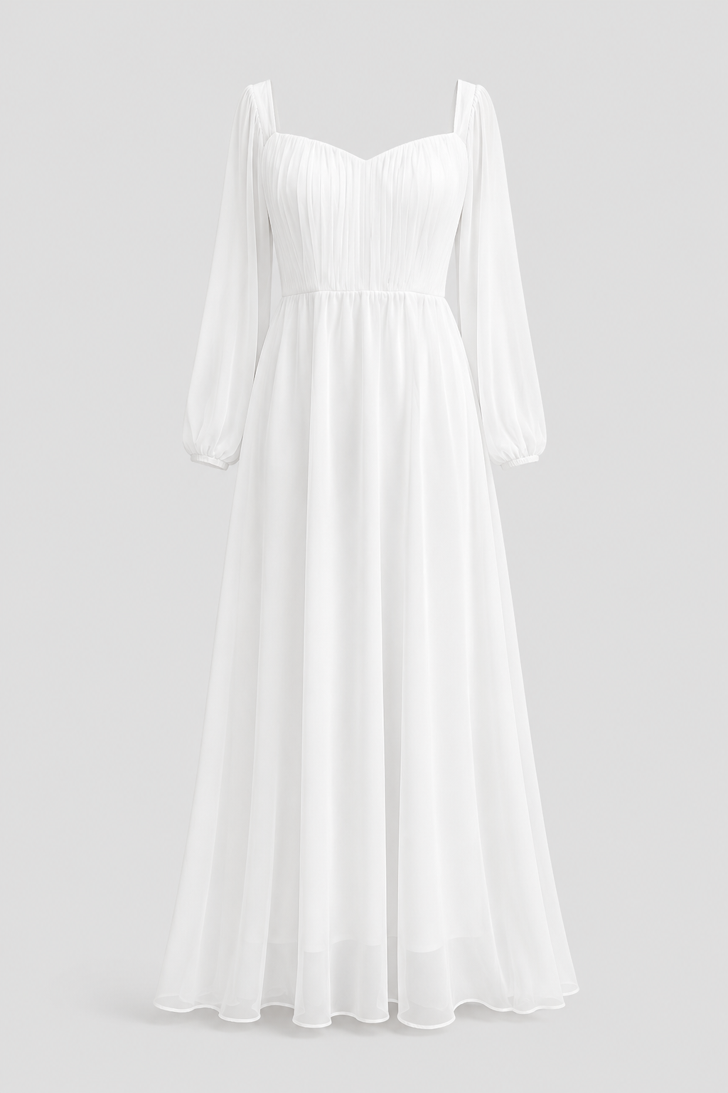 Timeless white long sleeve maxi dress for women, featuring a sweetheart neckline, ideal for special occasions.