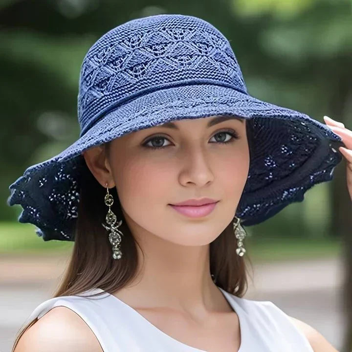 Women's summer fashion hat. Elegant wide brim provides superior sun protection for all beach activities.