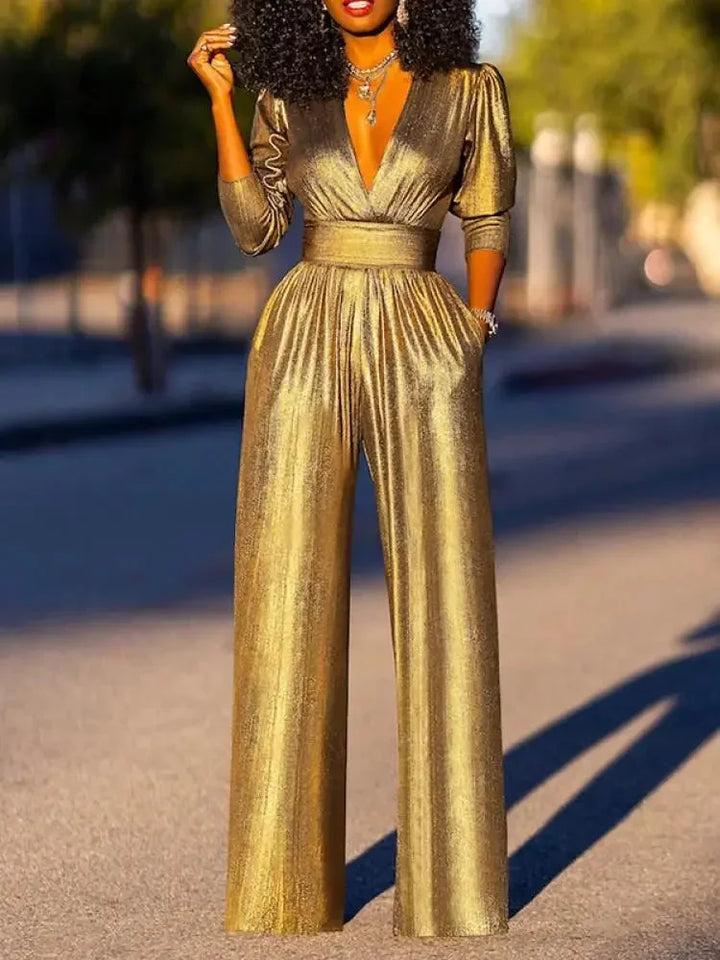 Stylish women's wide leg formal jumpsuit, versatile for evening parties, holidays, & special occasions.