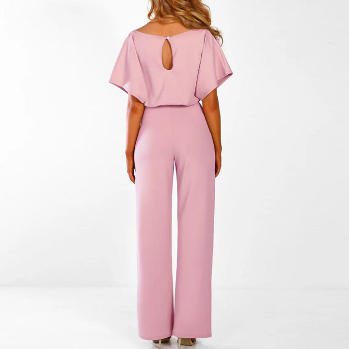Sophisticated women's wide-leg jumpsuit with self-tie belt. Perfect for elegant spring and summer wardrobes.