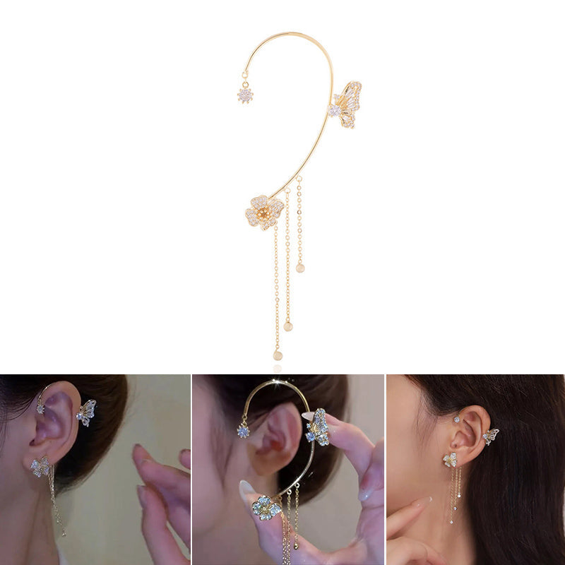 Beautiful women's jewelry gift: zircon butterfly dangle earrings with a sophisticated tassel.