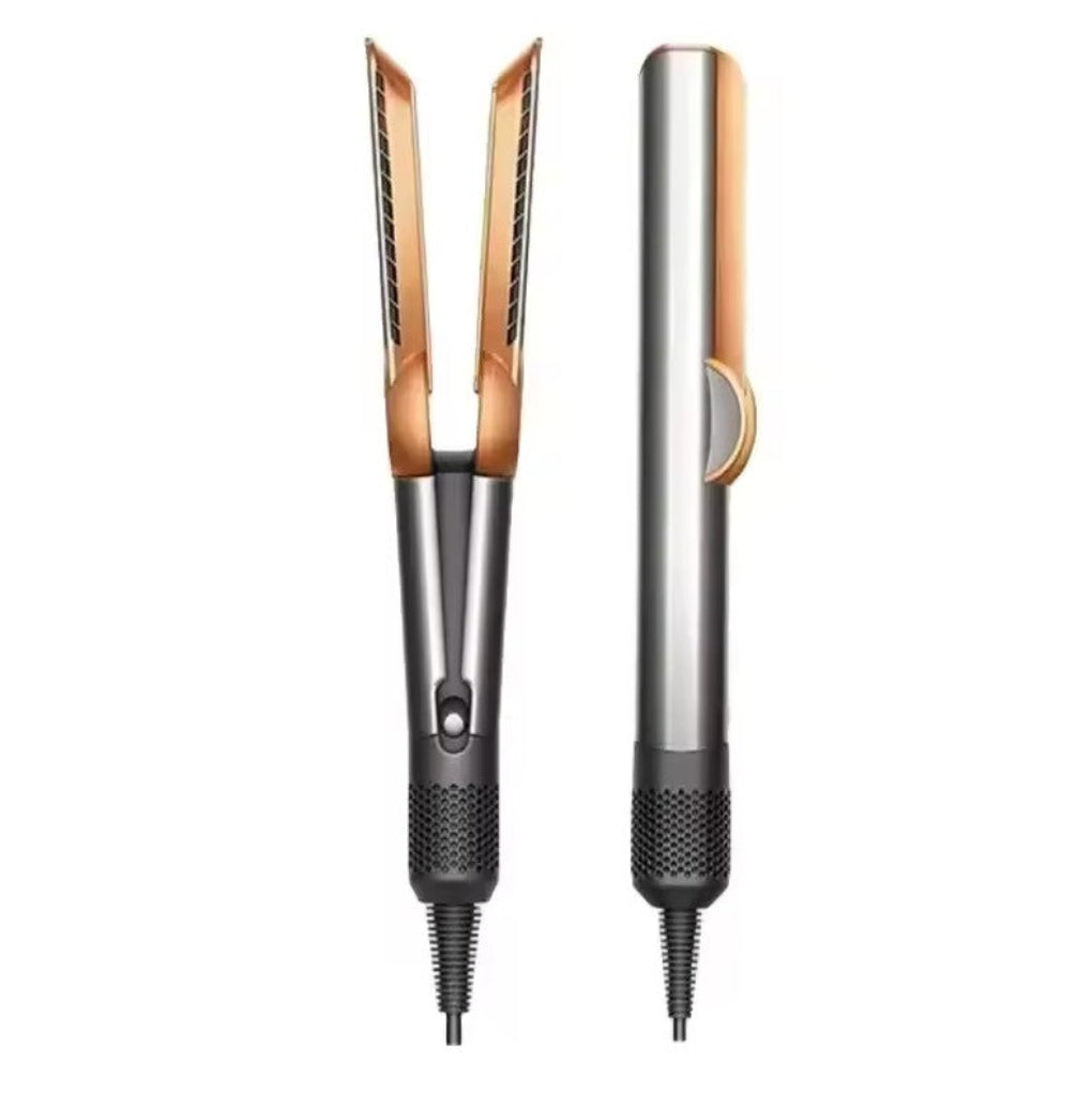 Dual voltage travel-ready 2-in-1 hair dryer and straightener. Perfect for all hair types, offering quick, sleek styling.
