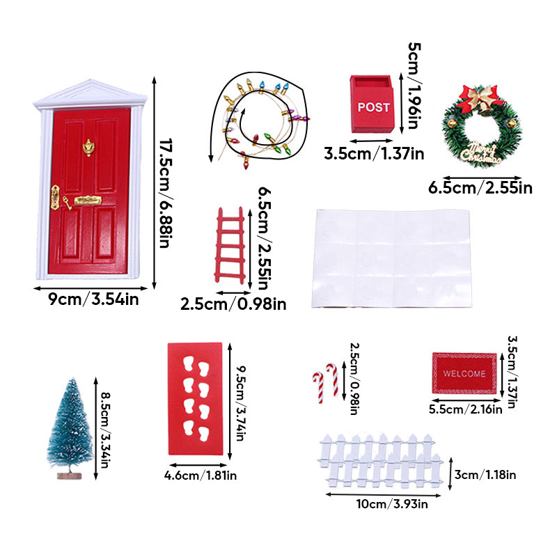 A charming miniature elf door adorned with festive lights, enhancing Christmas holiday decor
