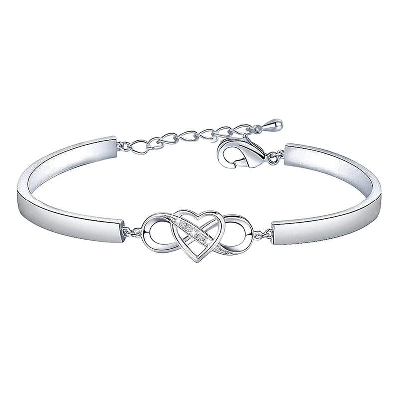 Simple yet elegant silver engraved heart bracelet for women, a loving mom gift.