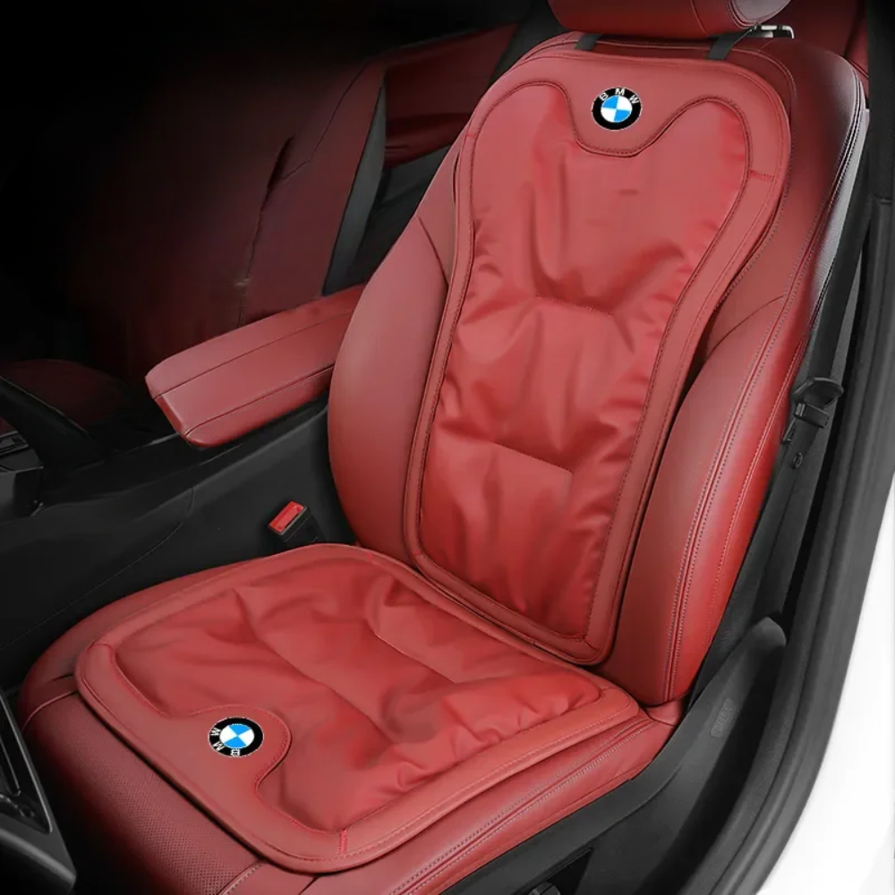 Full ergonomic back support cushion for cars, offering lumbar relief & driving posture correction.